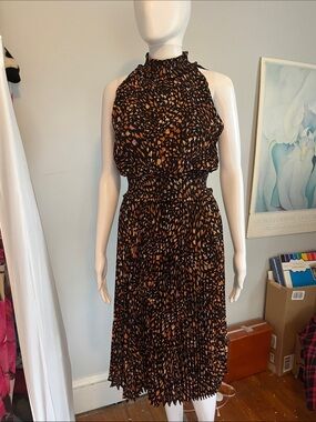 Nanette Lepore Black & Rust Halter Smocked Midi Dress